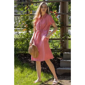 Dámské šaty H&D HOME DESIGN H&D dámské košilové lněné šaty starorůžové Velikost: 36
