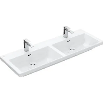 Umyvadlo Villeroy & Boch Subway 3.0 - Dvojumyvadlo nábytkové 130x47 cm, s přepadem, otvory pro baterie, CeramicPlus, Stone White 4A71D5RW