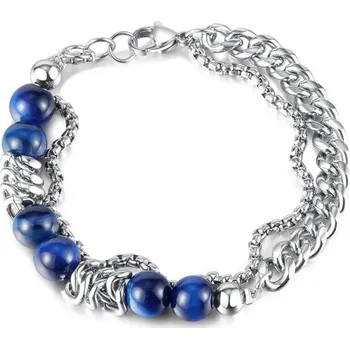 Náramek Dvojitý náramek z nerezové oceli Tigrie Oko 18cm Stříbrný Impress Jewelry GS1501