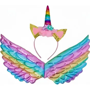 Čelenka Girls Duhová křídla a čelenka - Třpytivý jednorožec