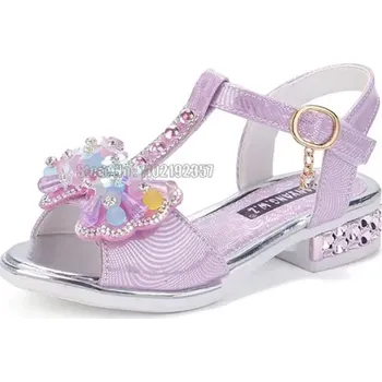 Dětská sálová obuv Dívčí elegantní sandálky na nízkém podpadku s třpytivými kamínky Barva: nachová, Velikost EUR: 32