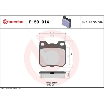 Brzdová destička Sada brzdových destiček, kotoučová brzda BREMBO P 59 014