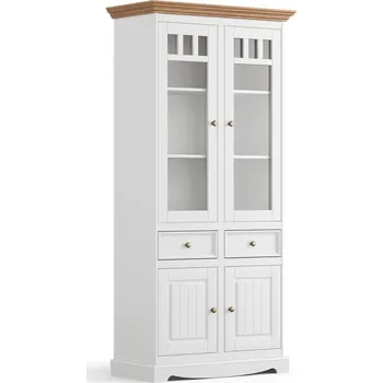 Knihovna Massivo.cz Dřevěná vitrína Belluno Elegante, 2d, dekor bílá | zlatý dub, masiv, borovice