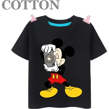 Dívčí oblečení Dětské bavlněné tričko s potiskem Mickey Mouse Barva: Černá, Velikost: 5-6 let