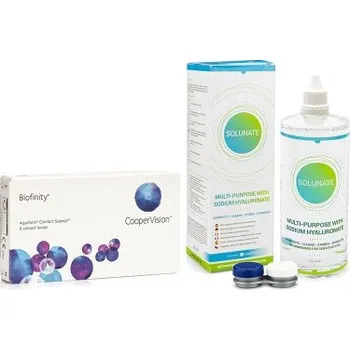 Měsíční kontaktní čočky Biofinity (6 čoček) + Solunate Multi-Purpose 400 ml s pouzdrem Biofinity