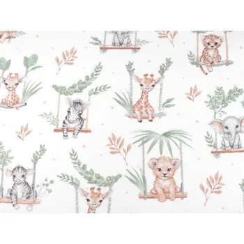 Bavlněný flanel safari zvířátka METRÁŽ - 1 (149) bílá zelená