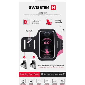 Pouzdro na mobilní telefon Swissten fitness pouzdro na ruku Arm Band do 6 palců - černé/růžové