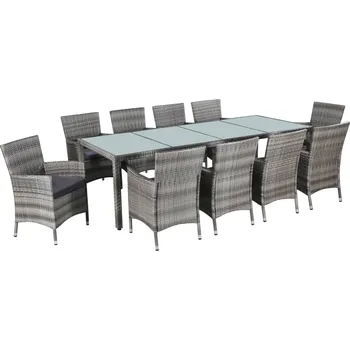 11dílný zahradní jídelní set s poduškami polyratan šedý Šedá 43957