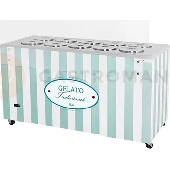 Zmrzlina Distributor na zmrzlinu, vitrína na zmrzlinu, konzervátor, retro, 10 tub, kulaté nádoby, 1503x670x895 mm | RESTO QUALITY, GELATO POZETTI 10 PASTEL BLUE