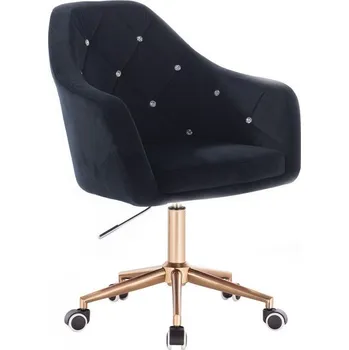 LuxuryForm DESIGN Kosmetické křeslo ROMA VELUR na zlaté podstavě s kolečky - černé
