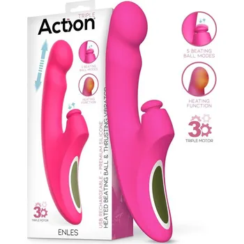 Vibrátor Action Enles Triple Motor Vibrator with Heated Beating Ball & Thrusts Pink