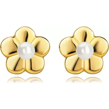 Náušnice Náušnice ve žlutém zlatě 585 - květina, bílá kultivovaná perla