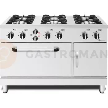 Sporák Plynový sporák s elektrickou troubou, 6-hořáková, 37,4 kW, 1200x700x830 mm | RESTO QUALITY, RQ40361 6EO