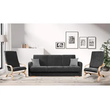 Sedací souprava LAOSA sestava pohovka + křesla 3R+1+1, tmavě šedá/světle šedá