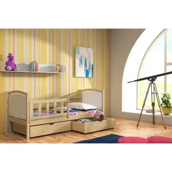 Postel Max-i Dětská postel se zábranou VOJTA PINE vč. roštu Zvolte rozměr:: 80 x 160 cm, Zvolte barvu:: moření dub + ŠUPLÍKY