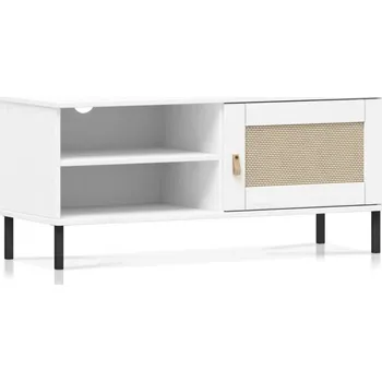 Televizní stolek Bílý menší tv stolek masiv borovice a ratan Sibony