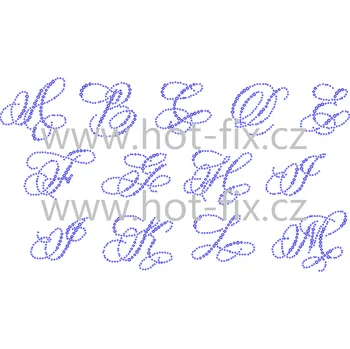 FM006 - monogramy - písmena abecedy A-M, nažehlovací hot-fix kamínková aplikace na textil, rozměry v popisu barva kamenů - písmena: broušené kameny barva 101 Crystal /stříbrná, písmeno: písmeno D