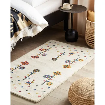 Koberec Koberec gabbeh béžový vlněný 80 x 150 cm barevný květovaný vzor ručně vyrobený obývací pokoj ložnice tradiční boho styl Beliani