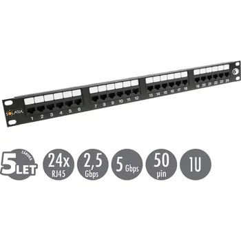 Patch panel 19" patch panel Solarix 24 x RJ45 CAT6 UTP 350 MHz černý 1U SX24-6-UTP-BK