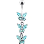 Stříbrný piercing do pupíku s motýlky (tyrkysová)