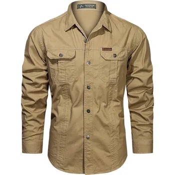 Pánská košile Pánská casual košile s kapsami Barva: Khaki, Velikost: M