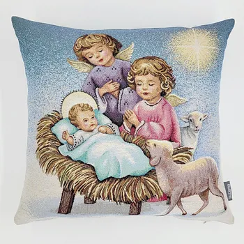 Dekorativní polštářek BYTEMA Vánoční gobelínový povlak JEŽÍŠEK V JESLIČKÁCH 45 x 45 cm