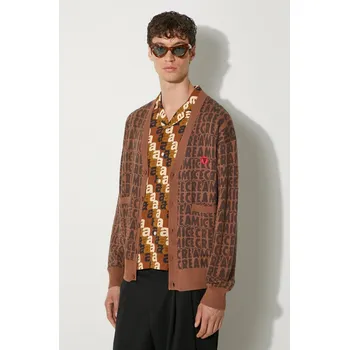 Dámský svetr Svetr s příměsí vlny ICECREAM Text Print Cardigan hnědá barva, IC24215, M, 88X