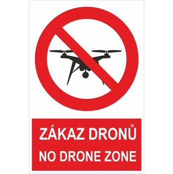 Značení Zákaz dronů - No drone zone samolepící PVC fólie 200 x 150 mm