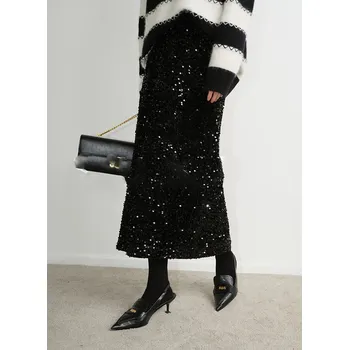 Dámská sukně Dámská flitrová sukně délky midi Barva: Černá, Velikost: L