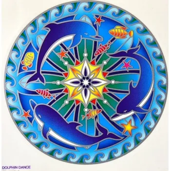 Okenní dekorace Mandala na sklo - Tři delfíni - velká Sunseal