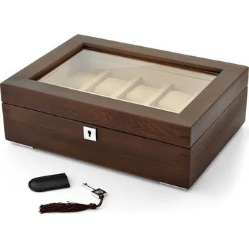 Šperkovnice Exkluzivní hnědá šperkovnice z jilmového dřeva na 10 ks hodinek - Warren Asher