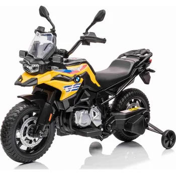 Dětské elektrovozidlo Beneo Elektrická Motorka BMW F850 GS, Licencované, 12V batéria, EVA mäkké kolesá, 2 x 35W motor,LED Svetlá, Pomocné kolieska, žltá
