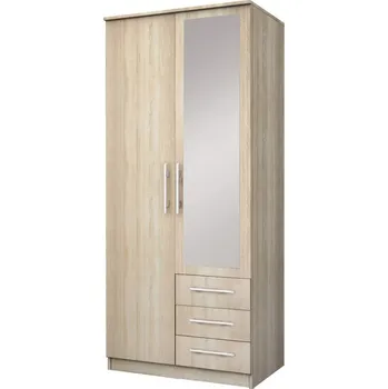 Šatní skříň ŠEBA 2D (SZANTAL 2D SZ 15=3balíky) - ŠATNÍ SKŘÍŇ- 2dvéřová 3 šuplíkyse zrcadlem- lamino - dub sonoma (IZ) (K150-Z)