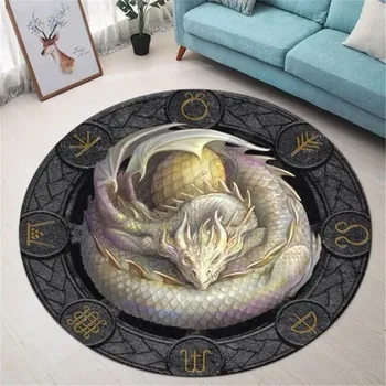 Koberec Kulatý protiskluzový koberec do obýváku motiv Drak - 7,160 cm x 160 cm