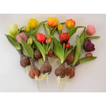 umělá květina Umělé květiny - Tulipán s cibulkou - ŽLUTO-ORANŽOVÝ