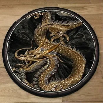 Koberec Kulatý protiskluzový koberec do obýváku motiv Drak - 10,180 cm x 180 cm