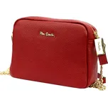 Červená kožená crossbody kabelka Pierre Cardin jednozipová