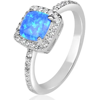 Prsten Stříbrný prsten s modrým čtvercovým opálem a zirkony - Meucci SR145 Velikost: 52