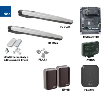 Pohon brány Sada pohonu NICE Toona 7024 pro dvoukřídlou bránu - jedno křídlo 7m/1700kg s fotobuňkami