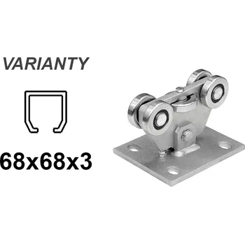 INOX Vozík pro posuvnou bránu z nerezové oceli s 5 válečky pro C-profil 68x68x3
