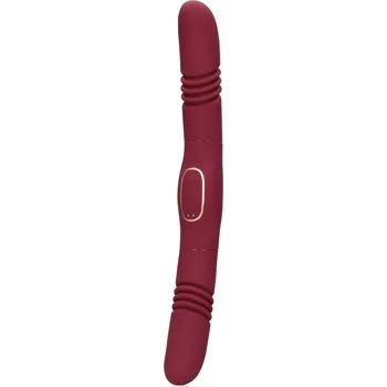 Vibrátor Shots Loveline Double-Sided Thrusting Vibrator Merlot Grape, silikonový přirážecí vibrátor 33 x 3,6 cm