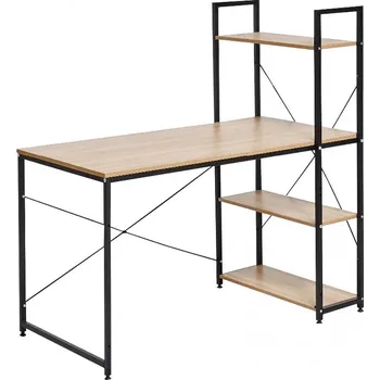 Psací stůl Psací stůl VEINA s regálem, dub/černý kov