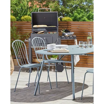 Sada 8 zahradních židlí Světle modrý kovový moderní vzhled zahradní nábytek Terasa Zahradní terasa Beliani