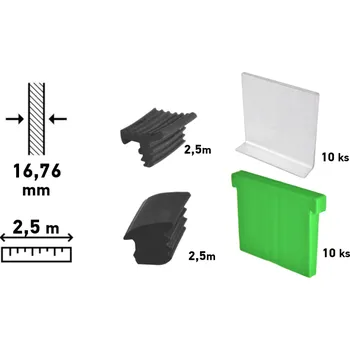 Stavební profil Sada příslušenství pro ukotvení skla o tloušťce 16,76 mm do 2,5 m dlouhého profilu