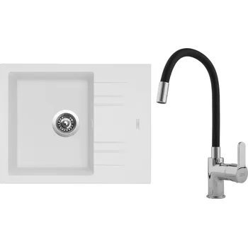 Kuchyňský dřez Set Sinks G1728 (dřez Linea 600 Milk 28 + baterie Flexia lesklá)