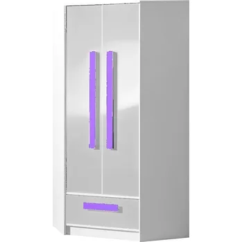 Šatní skříň Dětská rohová šatní skříň GULLIWER 2 bílá lesk/fialová
