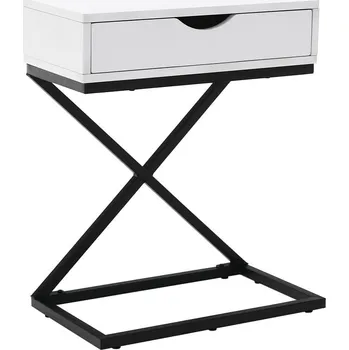 Konferenční stolek Odkládací, noční stolek VIRED se zásuvkou, bílá/černý kov