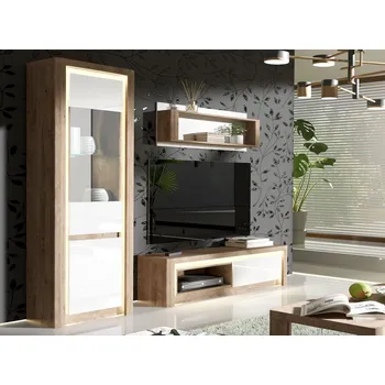 Obývací stěna Obývací stěna, sestava LABRO s LED osvětlením, dub ribbeck/bílá lesk