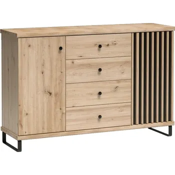 Komoda Komoda BARBUS 2D4S na nohách, dub artisan/černá/černý kov