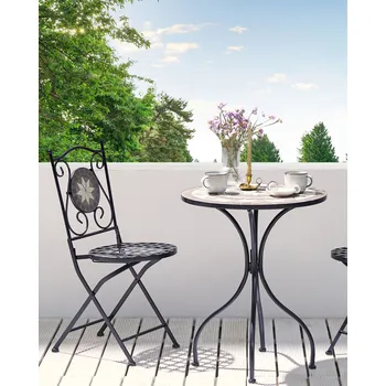 Sada 2 zahradních židlí černé kovové zaoblené opěradlo skládací židle mozaikový vzor vintage styl Beliani